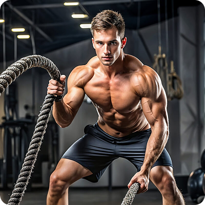 man working out with ropes