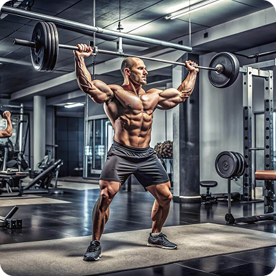 a standing man lifting a bar